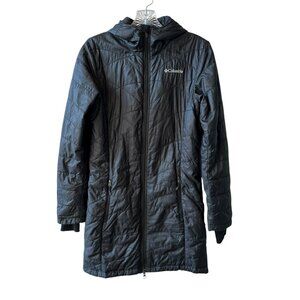 Columbia Black Omni Heat Hooded Puffer Coat Women's Size XS Long Jacket